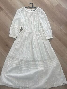 M&S Collection White Pintuck Lace-Trim Midi Dress
